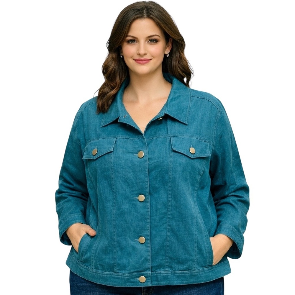 Bridgewater Studio‎ Teal Blue 100% Linen Jacket Womens Plus Size 22 Lightweight